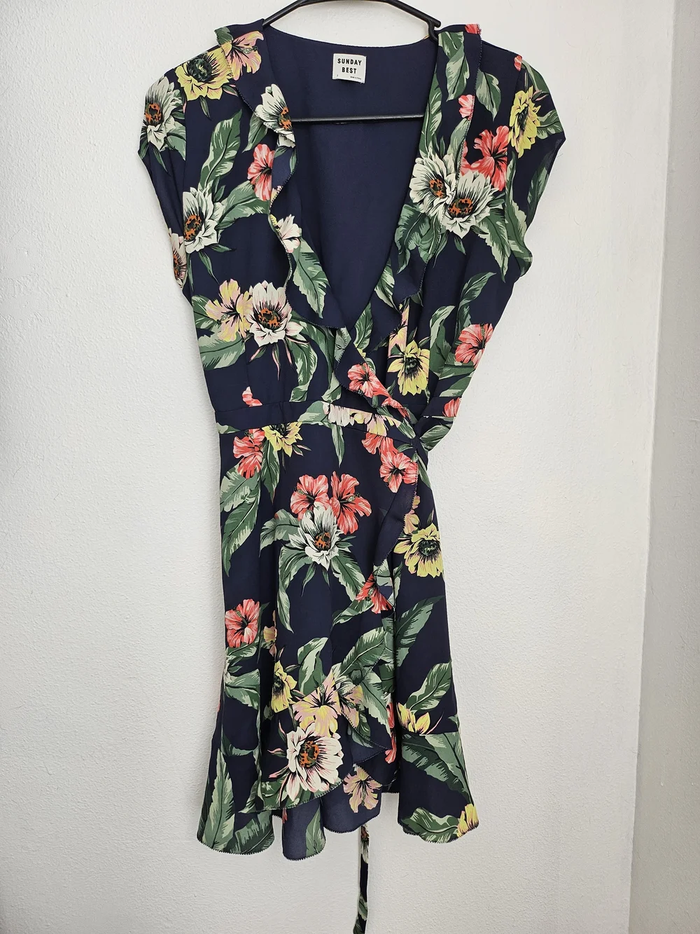 Sunday Best Navy Floral Wrap Dress with Pink, Yellow & Cream Blooms